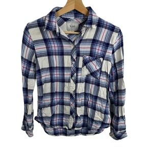 Rails Hunter White Blue Flannel Plaid Shirt Size XS Button Down Top Casual Women